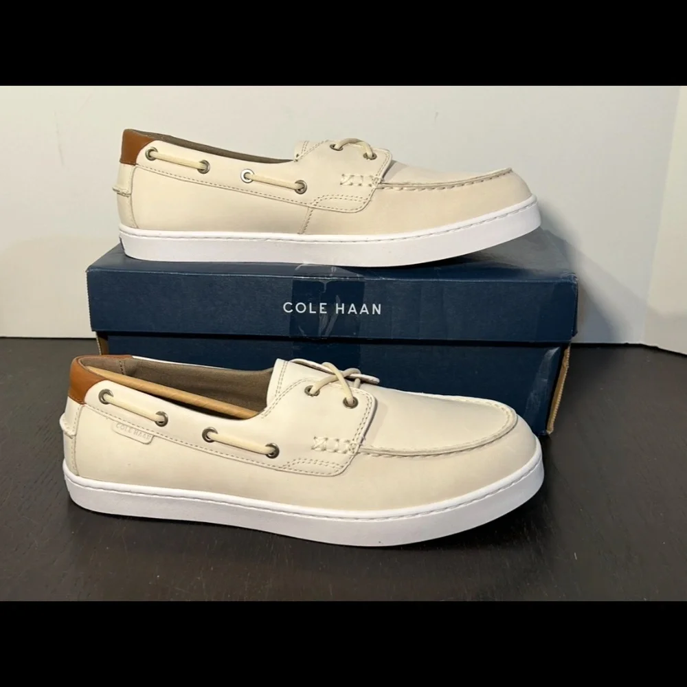 Cole Haan Nantucket Boat Shoes Leather Whitecap Grey Nubuck/Optic White Mens 10M
